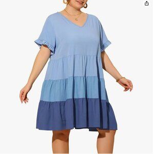 Agnes Orinda Plus Size Chambray Babydoll Mini Dress – 3X